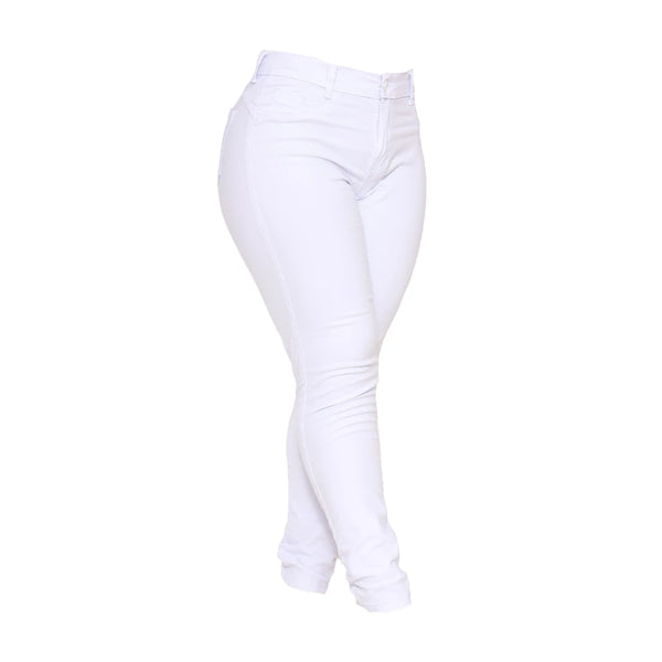 Calça Jeans Skinny Feminina Branca Cintura Alta Levanta Bumbum Feminino Com Lycra Elastano